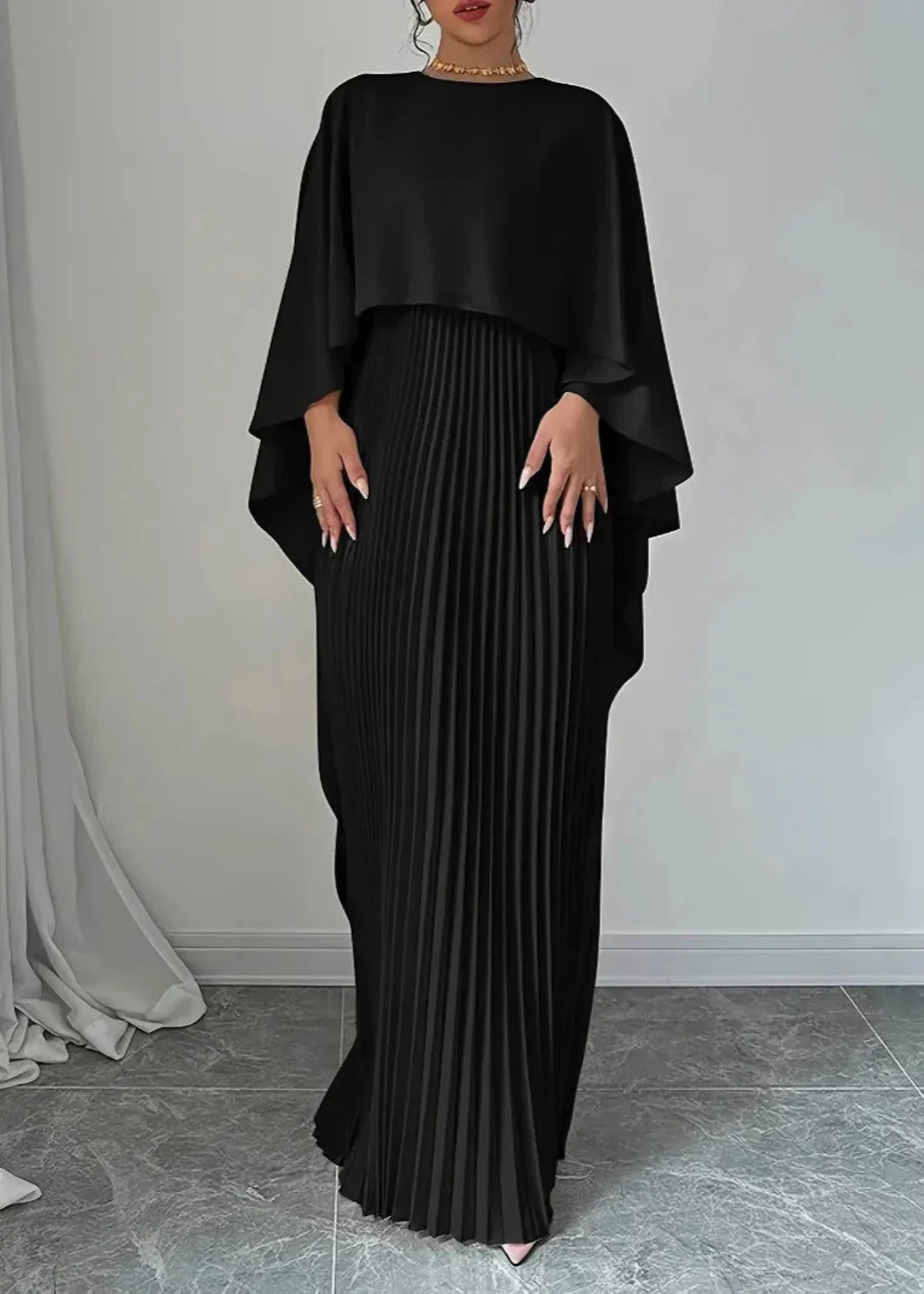 Sophie | Women's Cape Sleeve Pleated Maxi Dress