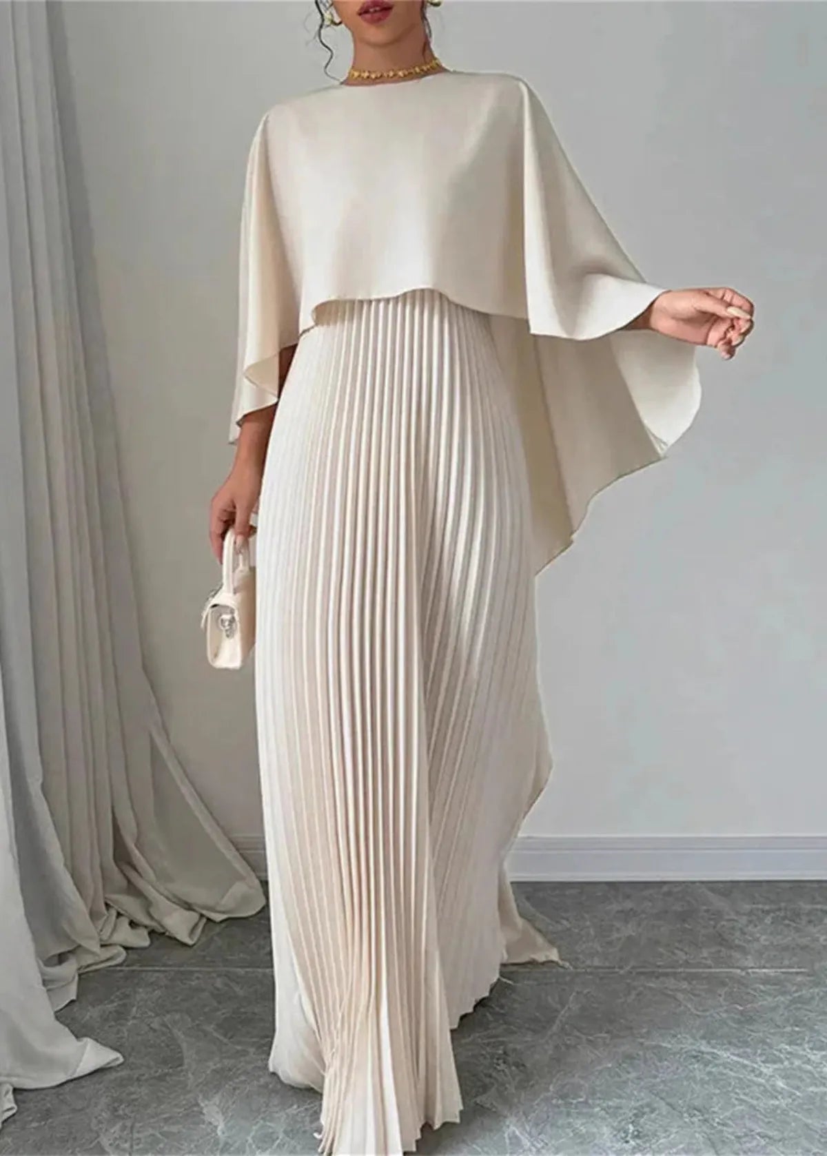 Sophie | Women's Cape Sleeve Pleated Maxi Dress