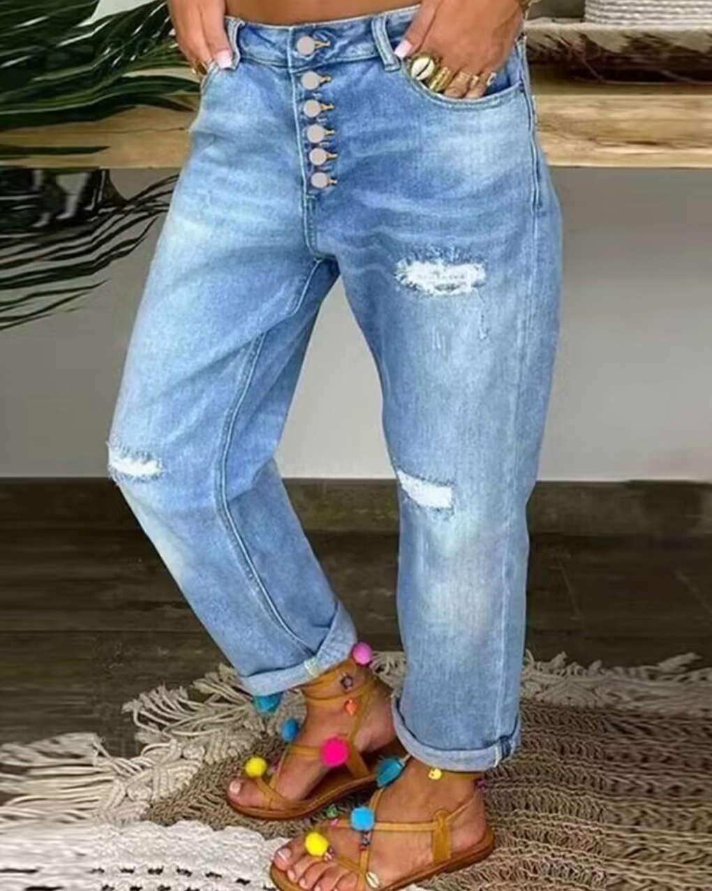 Maya | Women's Button-Fly Low-Rise Denim Pants