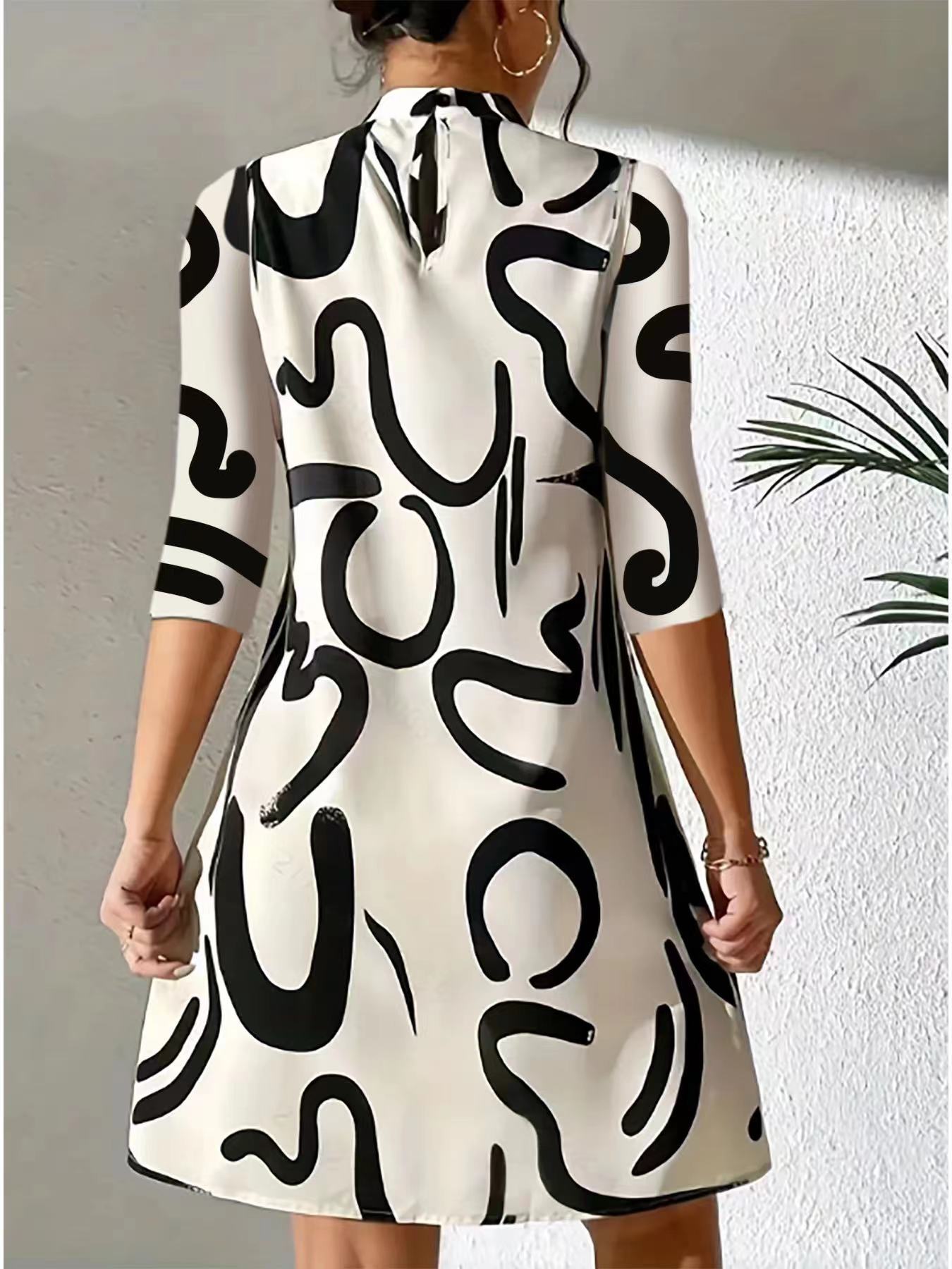Nora | Women's Abstract Print Mock Neck Dress