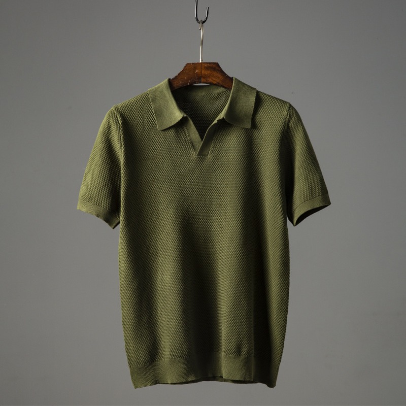 Ethan | Men's Knitted V-Neck Johnny Collar Polo Shirt