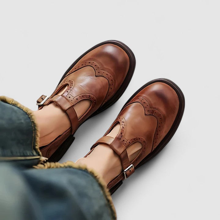 Sofia | Women's Brogue Detail T-Strap Shoes
