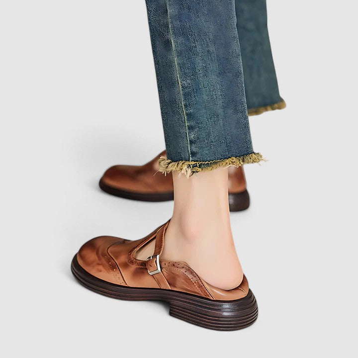 Sofia | Women's Brogue Detail T-Strap Shoes