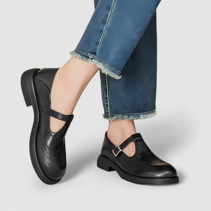 Sofia | Women's Brogue Detail T-Strap Shoes