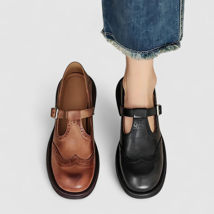 Sofia | Women's Brogue Detail T-Strap Shoes