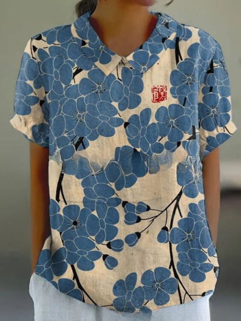Lydia | Women's Vintage Floral Linen Blouse