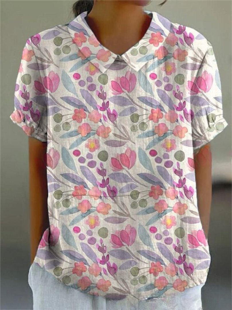 Lydia | Women's Vintage Floral Linen Blouse