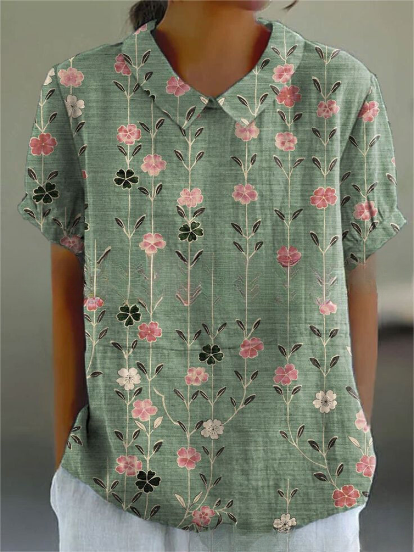 Lydia | Women's Vintage Floral Linen Blouse