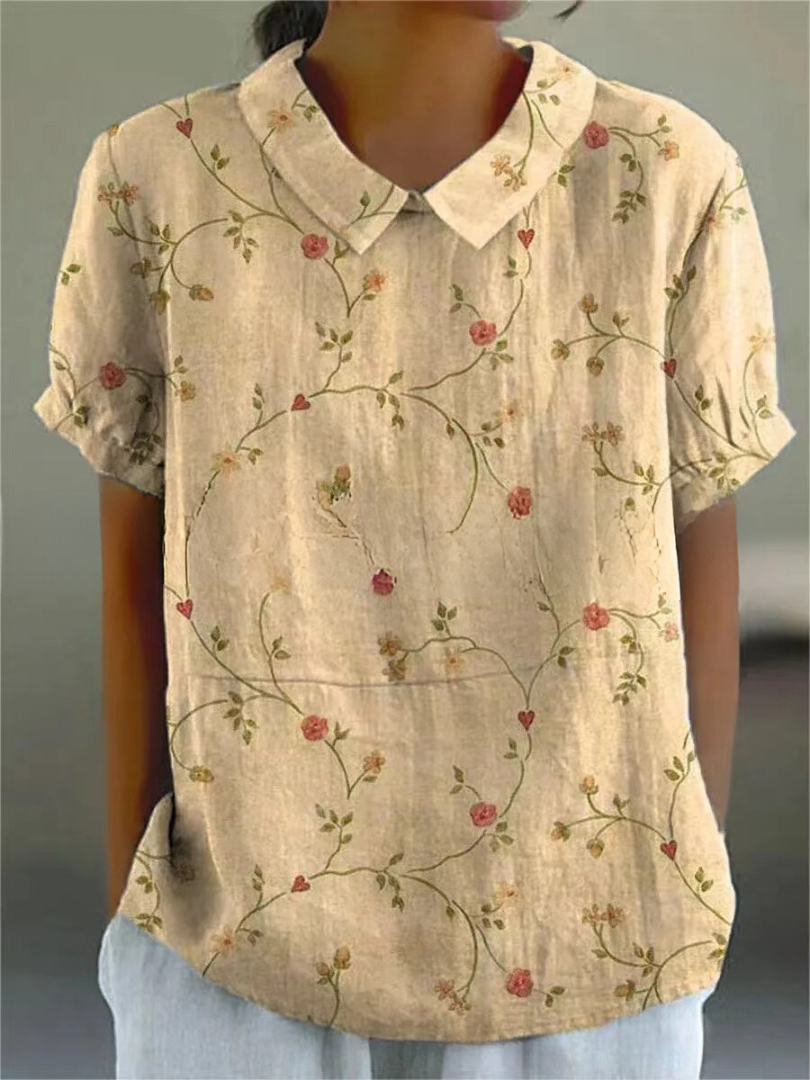Mila | Women's Floral Print Collared Short Sleeve Blouse
