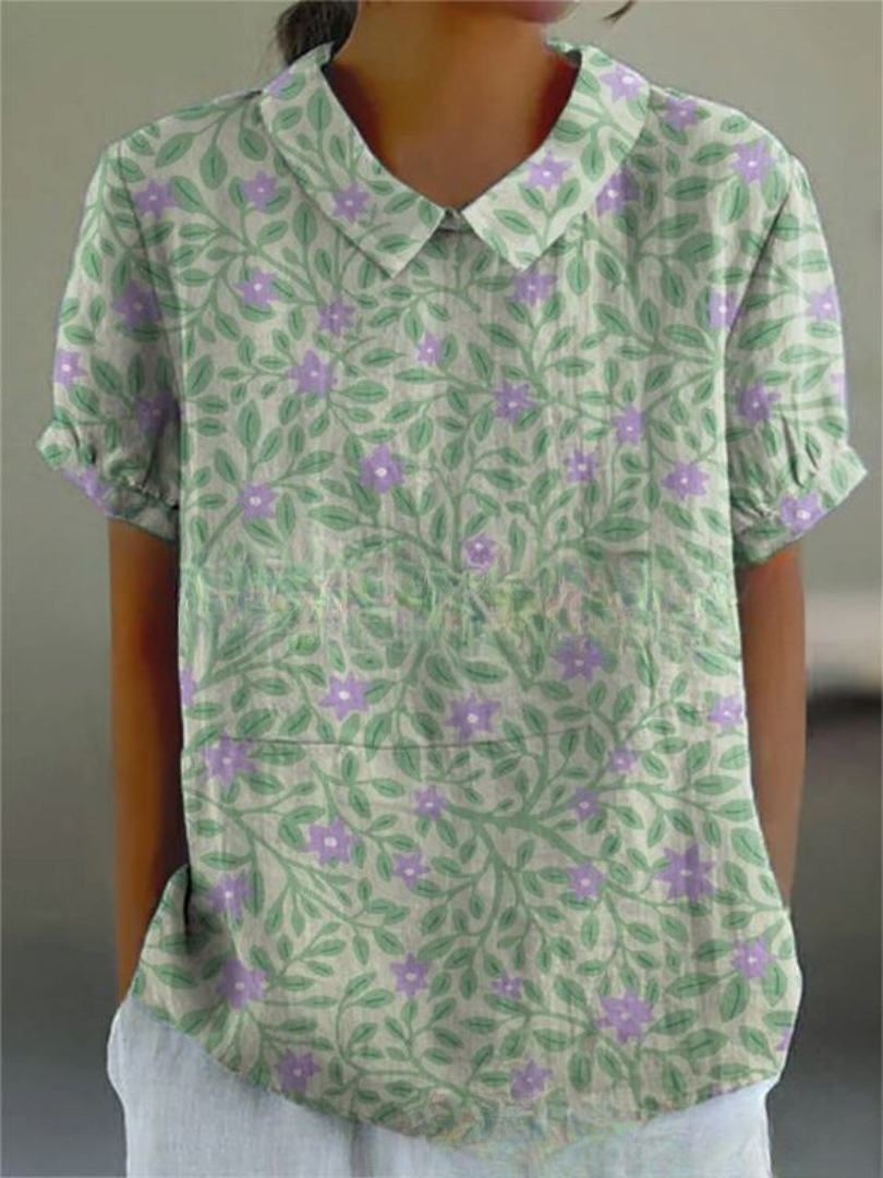 Mila | Women's Floral Print Collared Short Sleeve Blouse