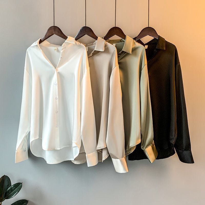 Clara | Women's Long-Sleeve Satin Button Blouse