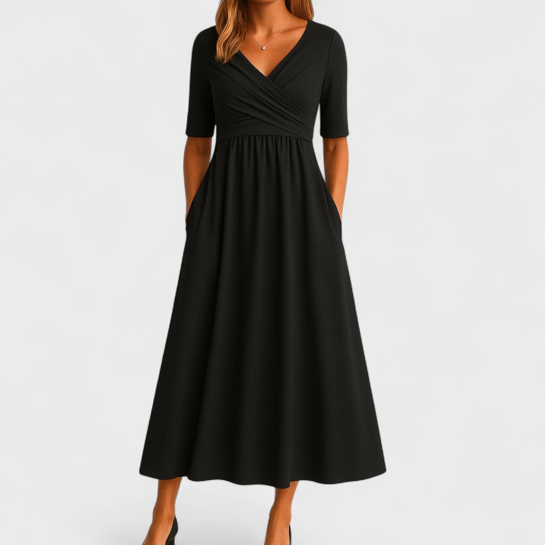 Elena | Women's V-Neck Wrap Waist Midi Dress