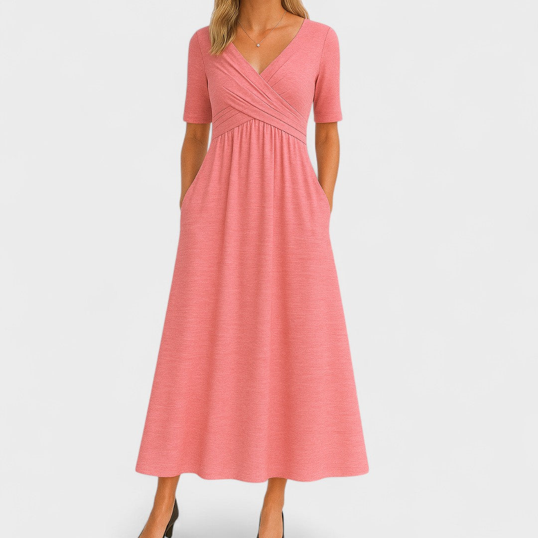 Elena | Women's V-Neck Wrap Waist Midi Dress