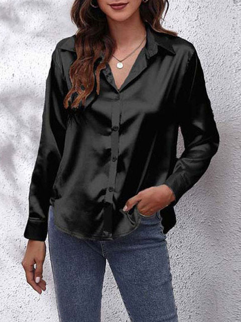 Livia | Women's Satin V-Neck Button-Up Blouse