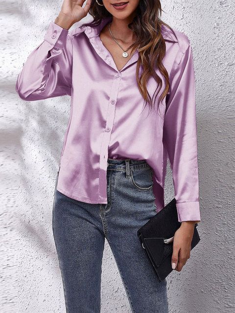 Livia | Women's Satin V-Neck Button-Up Blouse
