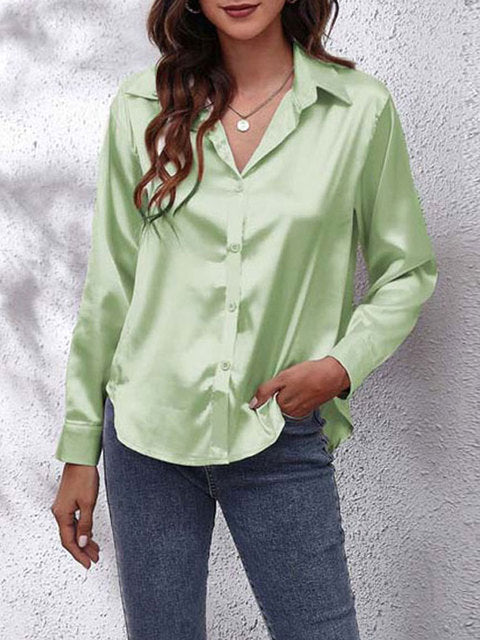 Livia | Women's Satin V-Neck Button-Up Blouse