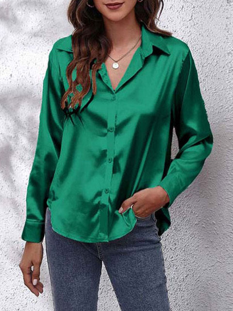Livia | Women's Satin V-Neck Button-Up Blouse