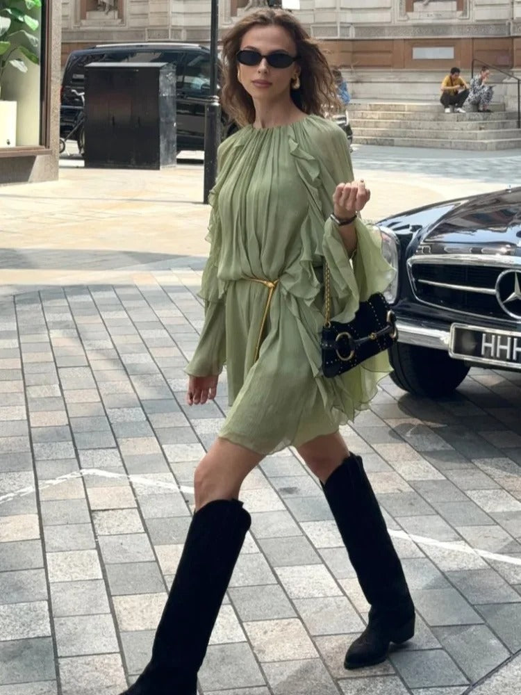 Aurora | Women's Long Sleeve Round Neck Mini Dress