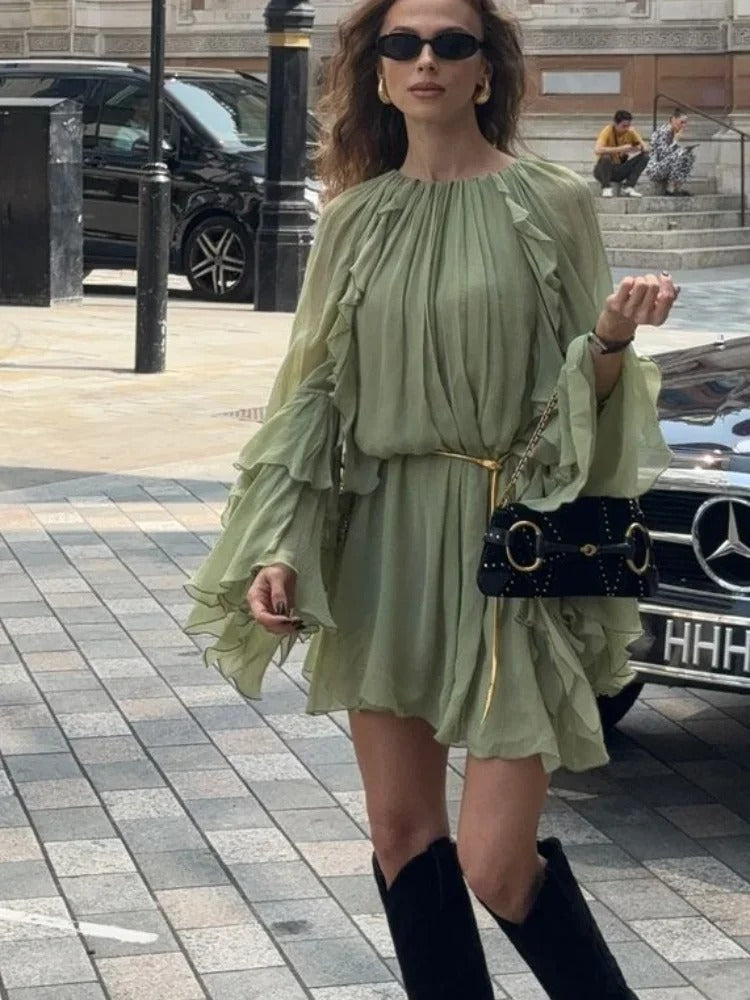 Aurora | Women's Long Sleeve Round Neck Mini Dress
