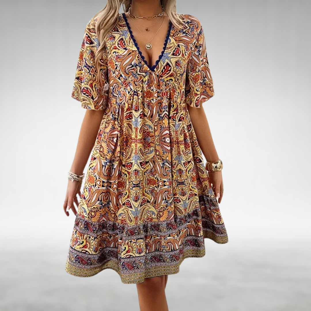Luna | Women's Boho Floral Print V-Neck Dress