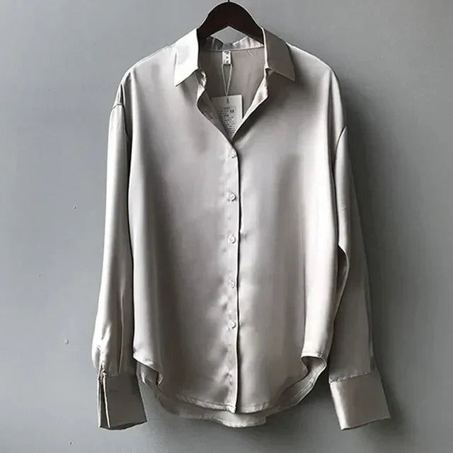 Clara | Women's Long-Sleeve Satin Button Blouse