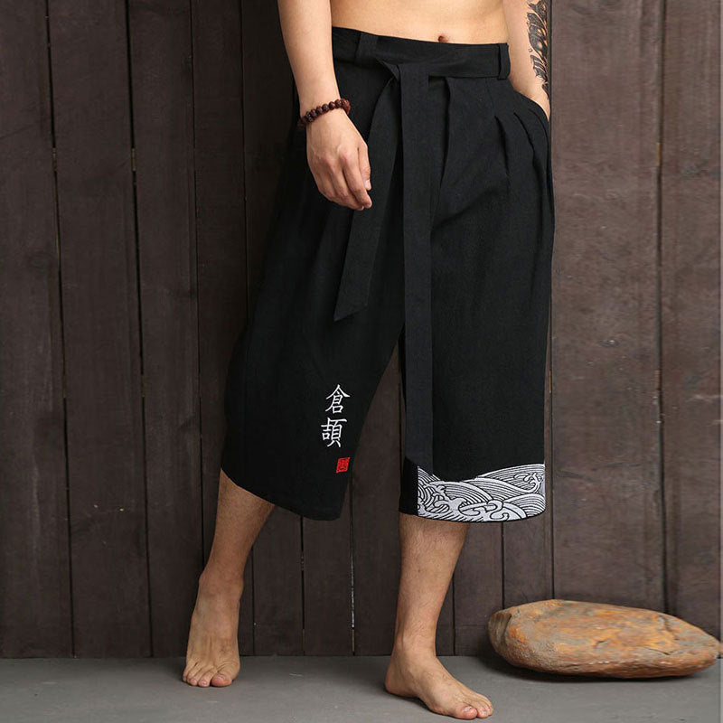 Hiro | Men's Wide-Leg Cropped Tie Waist Shorts