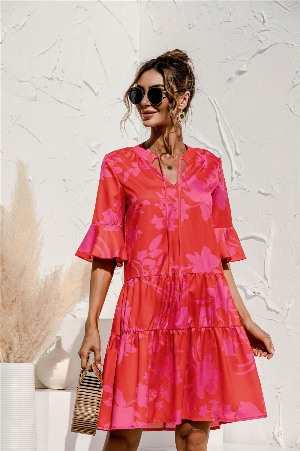 Ella | Women's V-Neck Ruffle Sleeve Mini Dress