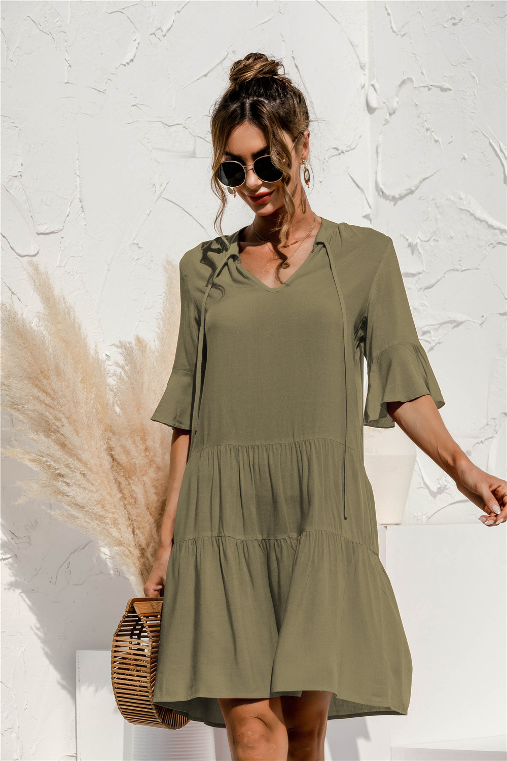 Ella | Women's V-Neck Ruffle Sleeve Mini Dress