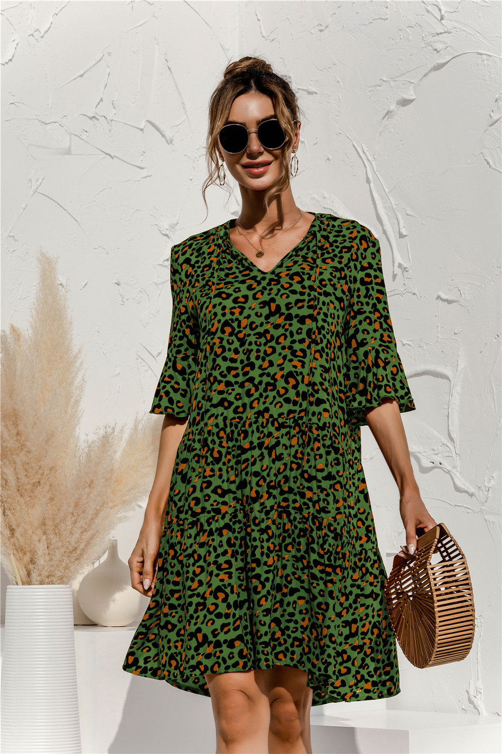 Ella | Women's V-Neck Ruffle Sleeve Mini Dress
