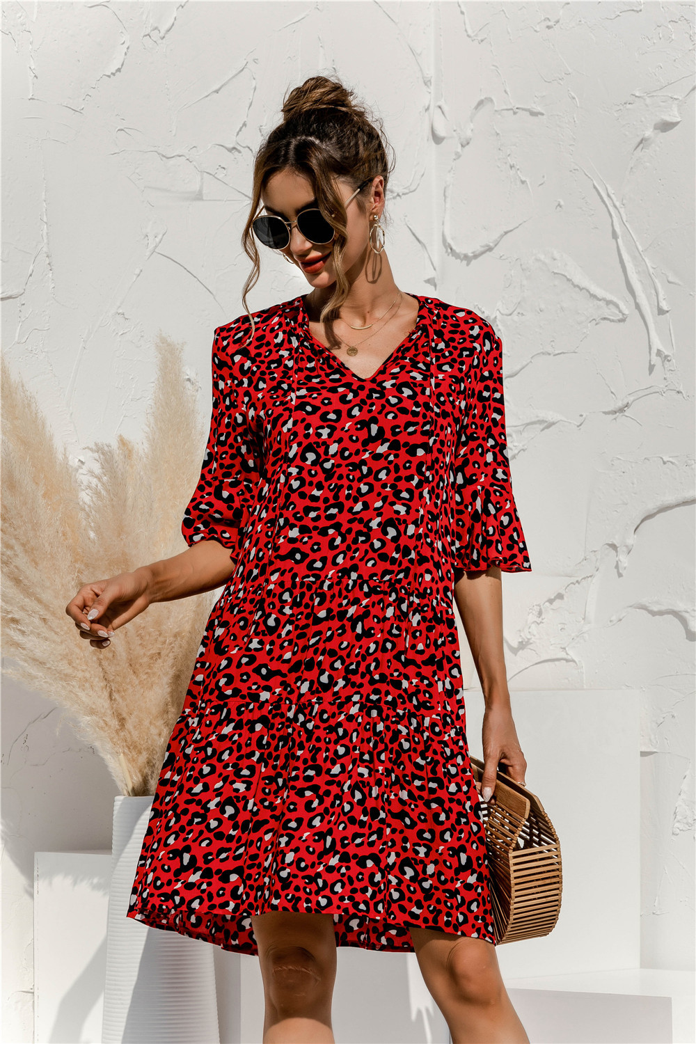 Ella | Women's V-Neck Ruffle Sleeve Mini Dress