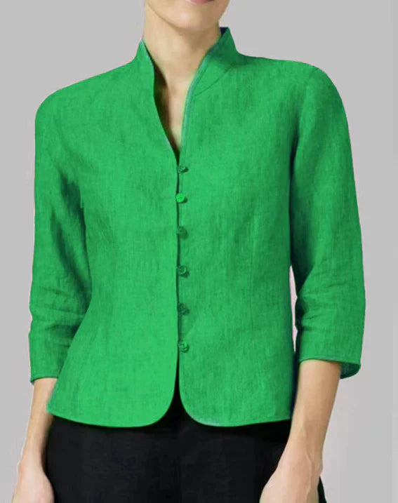 Iris | Women's Mandarin Collar Linen Blouse