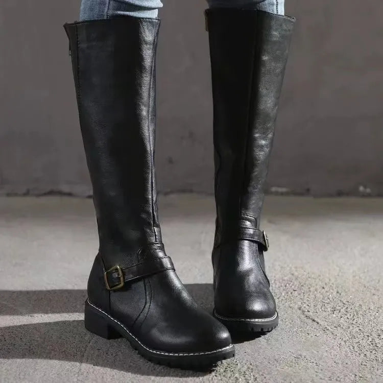Lydia | Women's Leather Knee-High Buckle Riding Boots