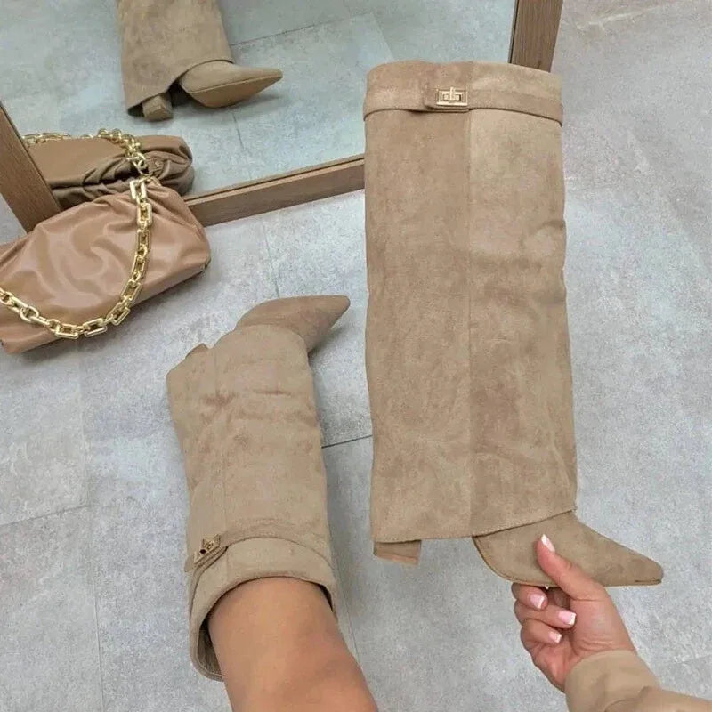 Elisa | Women's Suede Knee High Block Heel Boots