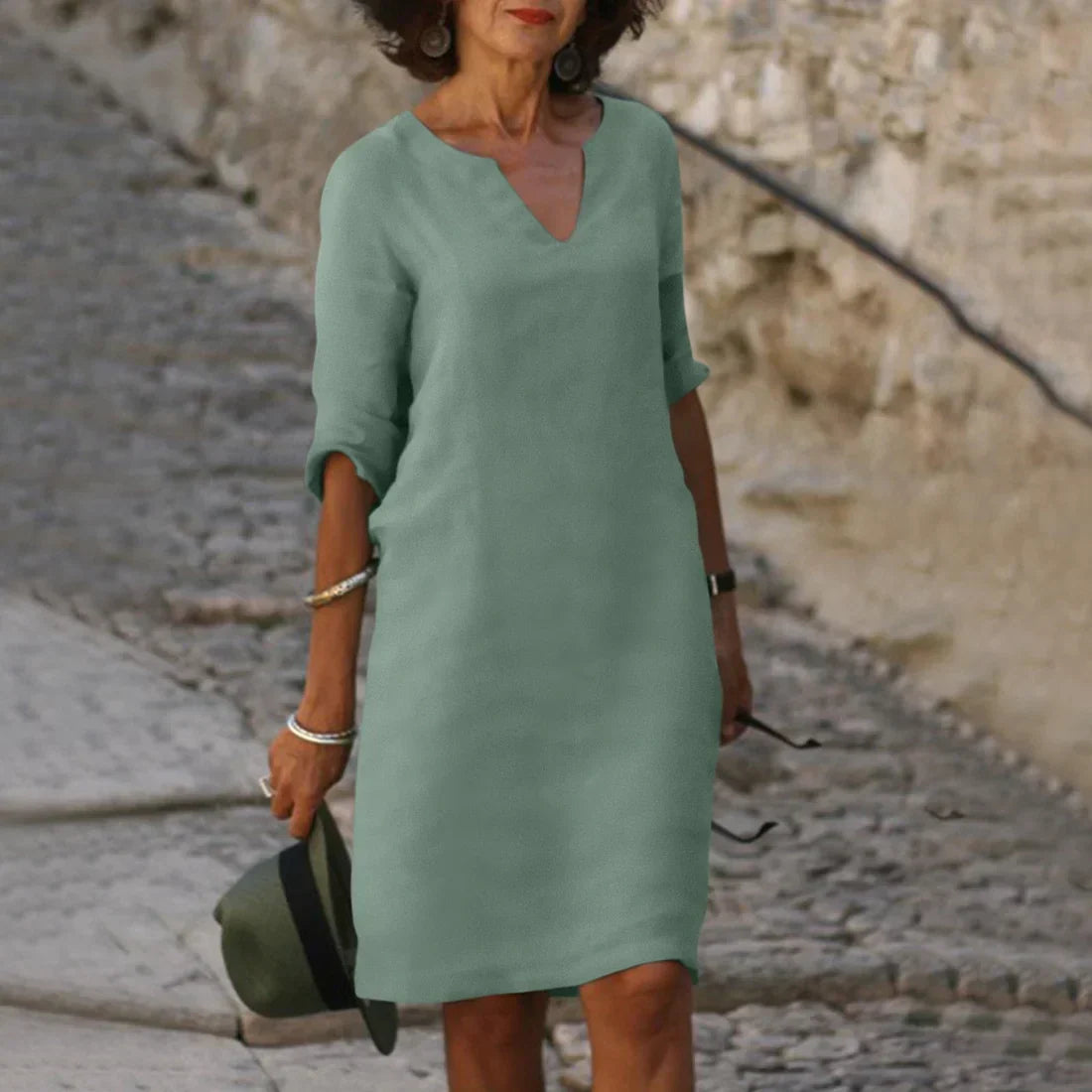 Elena | Women's Relaxed V-Neck Half Sleeve Dress