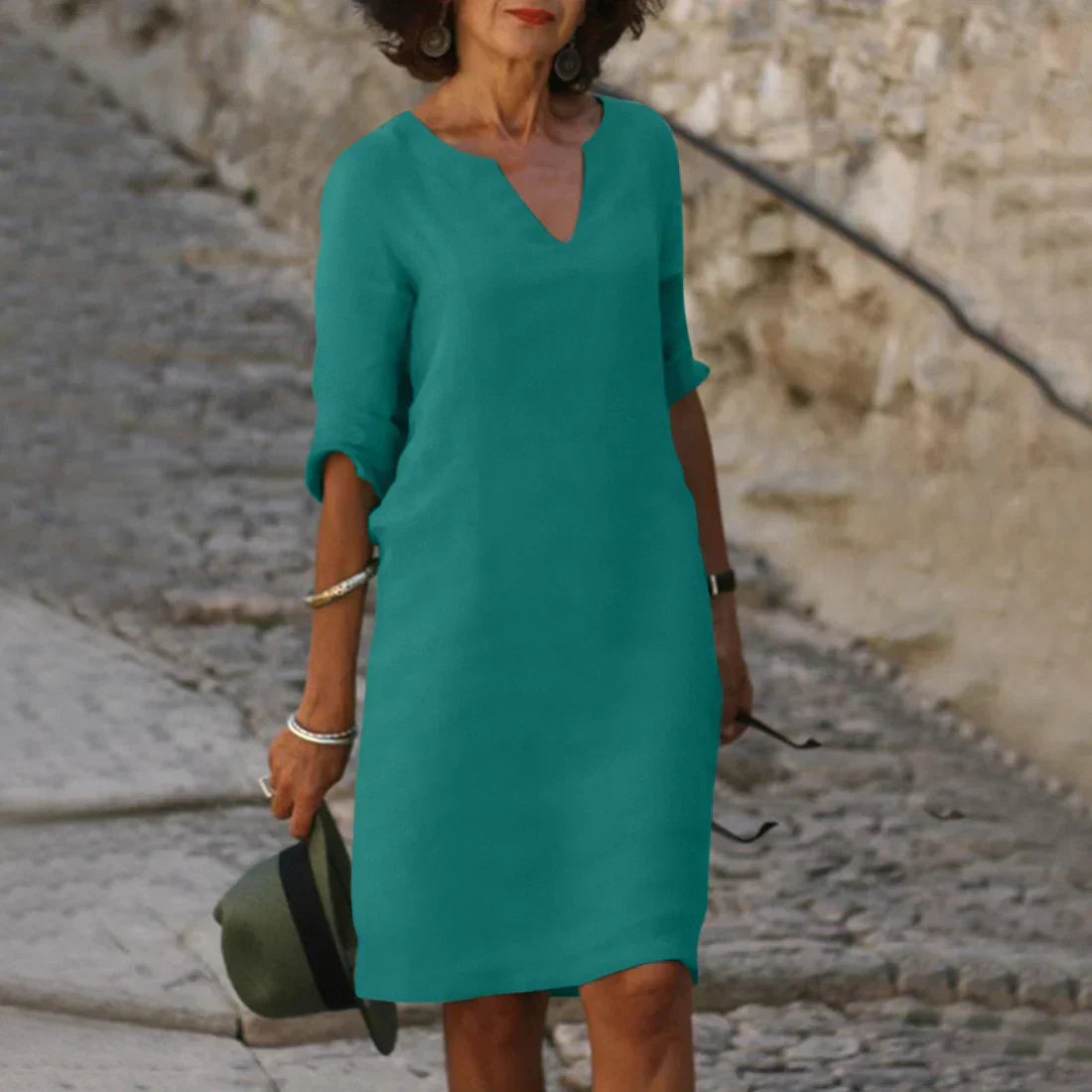 Elena | Women's Relaxed V-Neck Half Sleeve Dress
