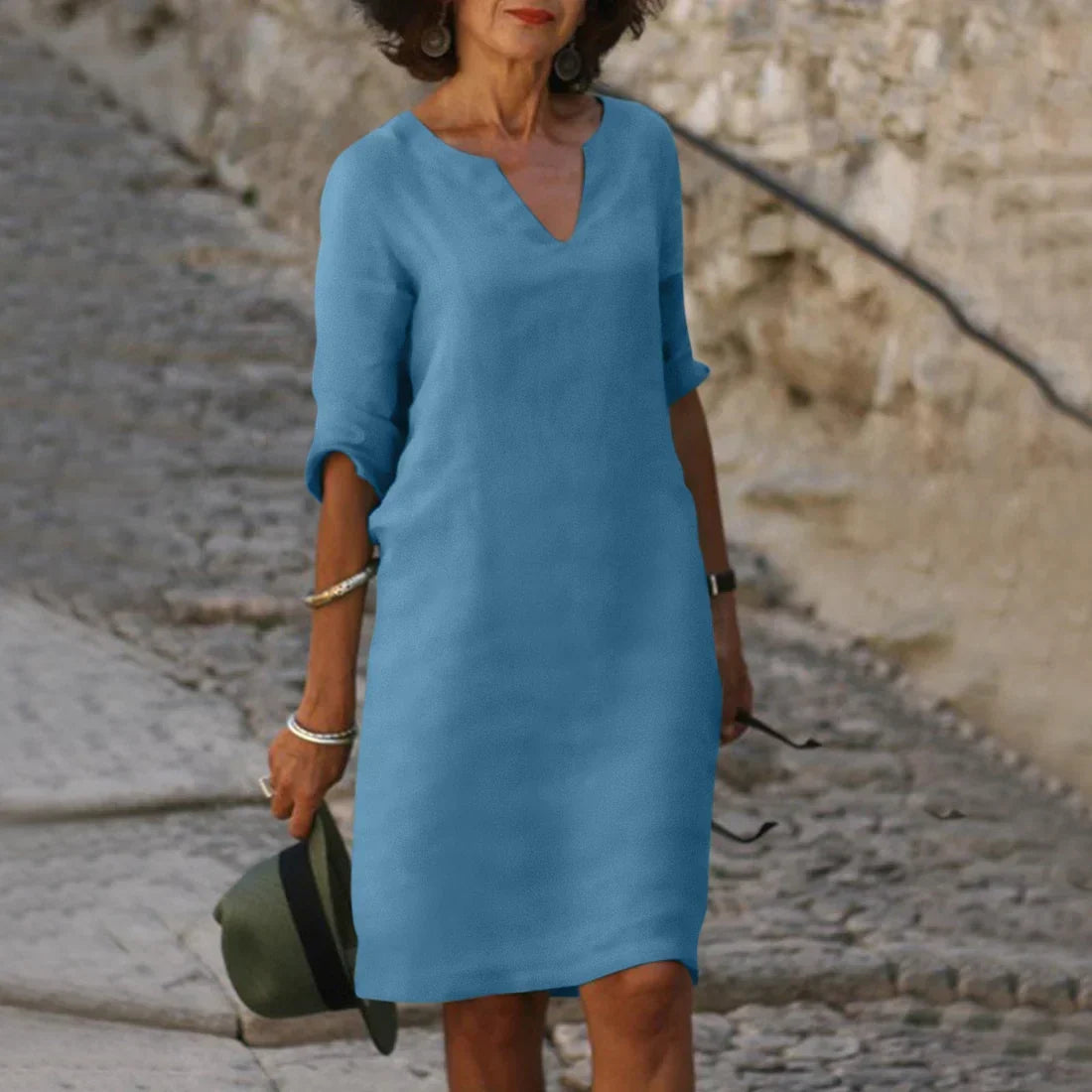 Elena | Women's Relaxed V-Neck Half Sleeve Dress