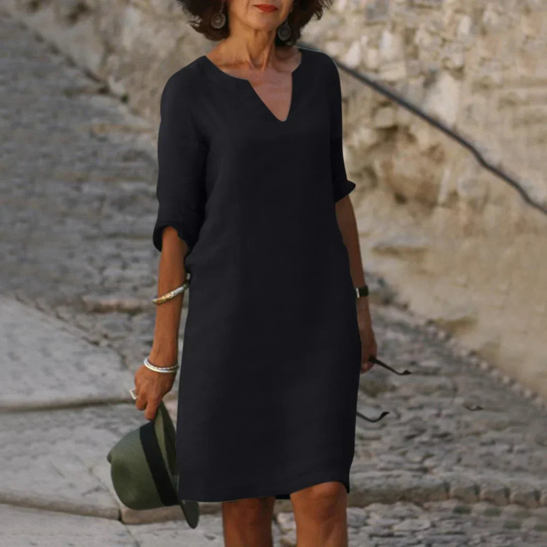 Elena | Women's Relaxed V-Neck Half Sleeve Dress