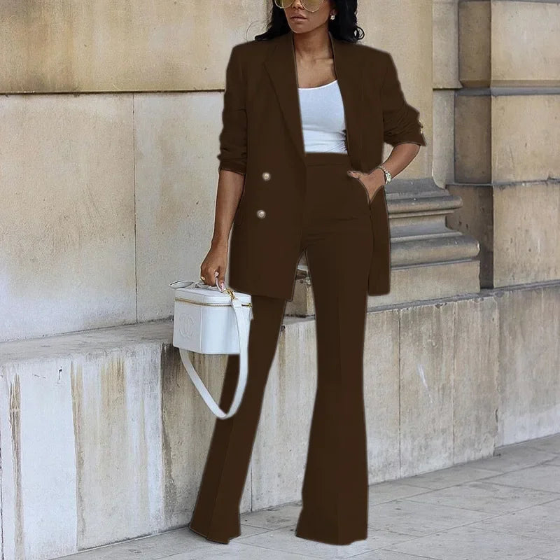 Olivia | Women's Double Breasted Blazer Flare Pant Suit