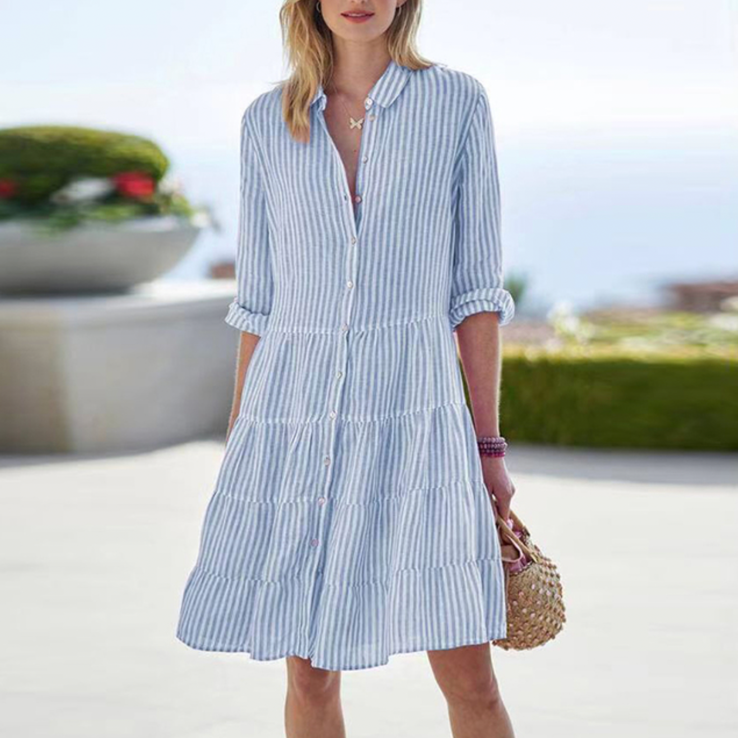Emma | Women's Striped Collared Mini Shirt Dress