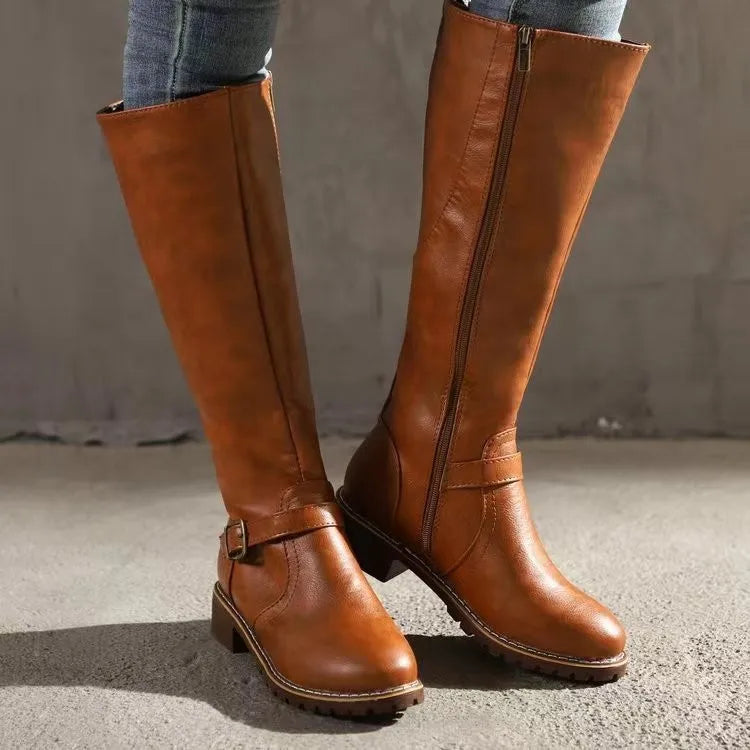 Lydia | Women's Leather Knee-High Buckle Riding Boots