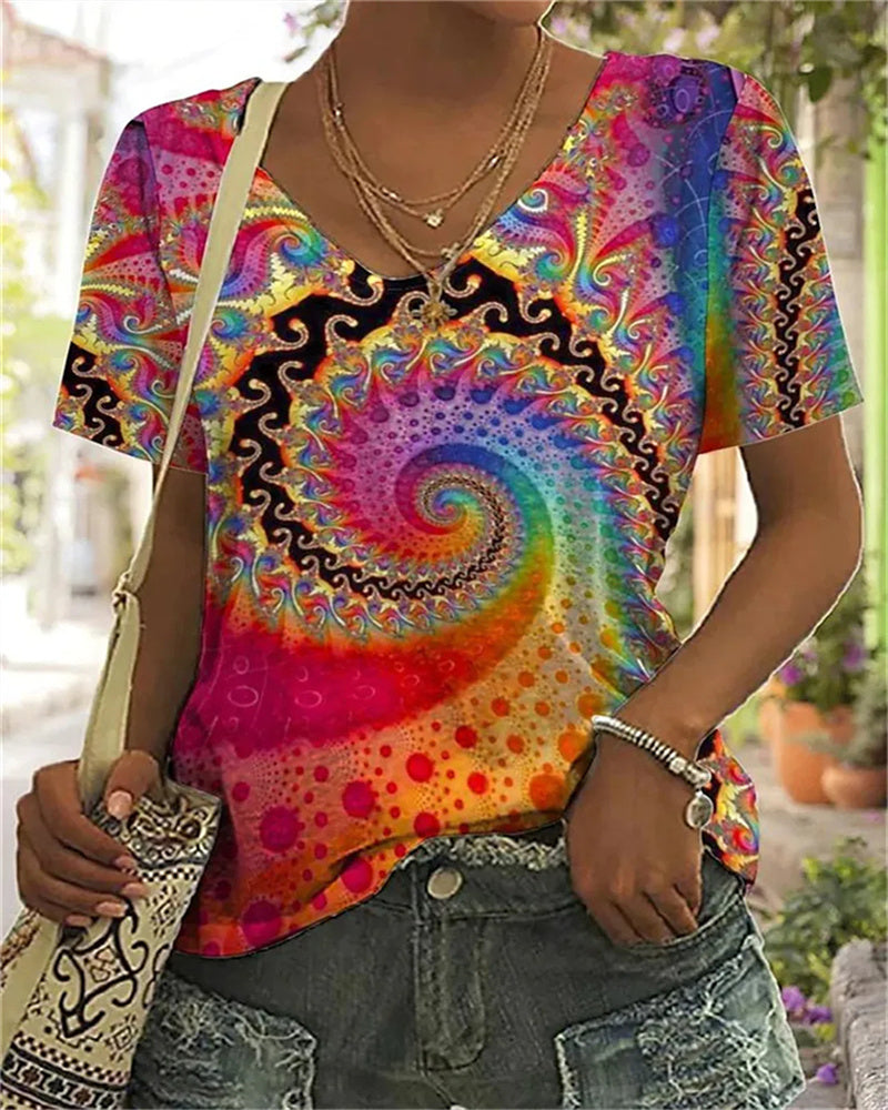 Lily | Women's Colorful V-Neck Short Sleeve Top