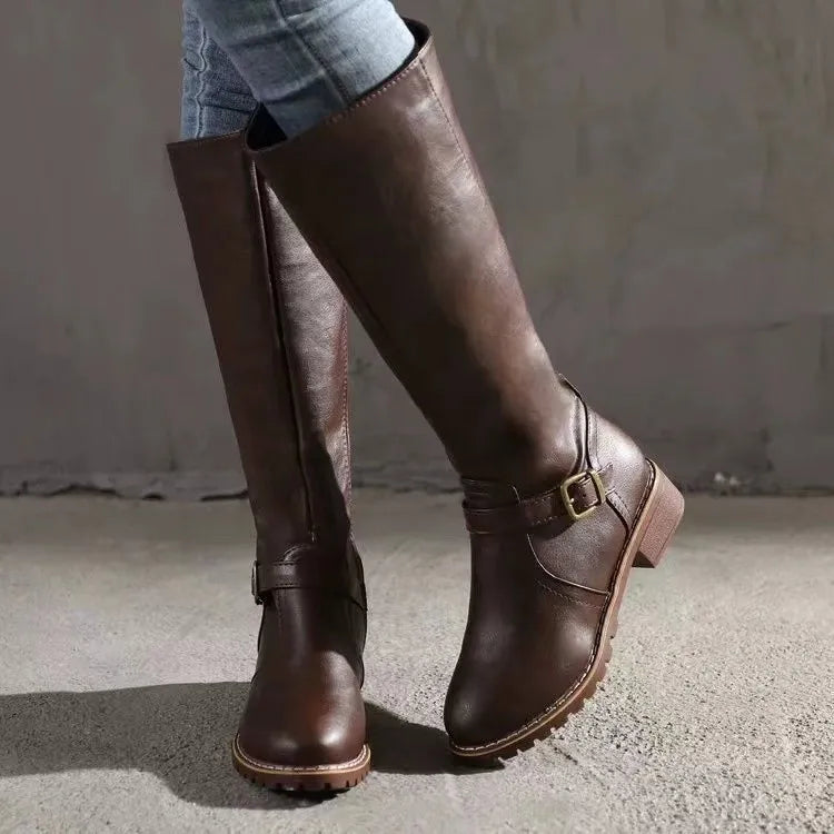Lydia | Women's Leather Knee-High Buckle Riding Boots