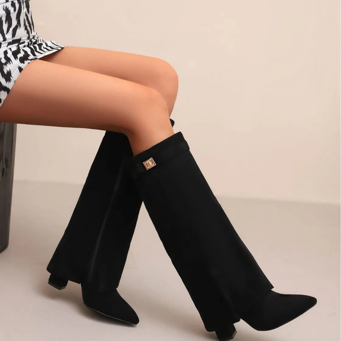 Elisa | Women's Suede Knee High Block Heel Boots
