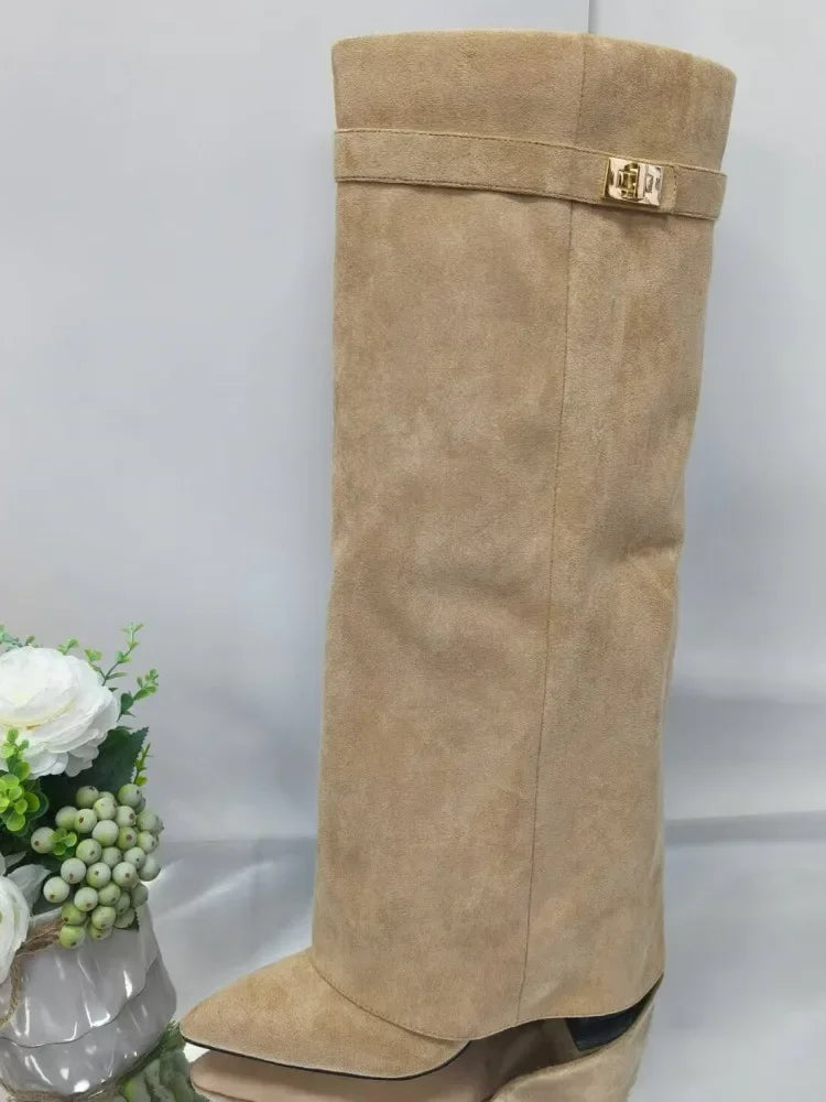 Elisa | Women's Suede Knee High Block Heel Boots