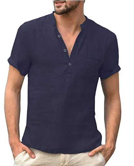 Ethan | Men's Linen V Neck Henley Shirt