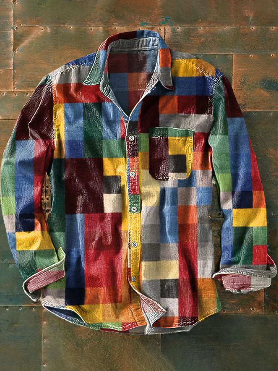 Julian | Men's Colorblock Patchwork Button Shirt