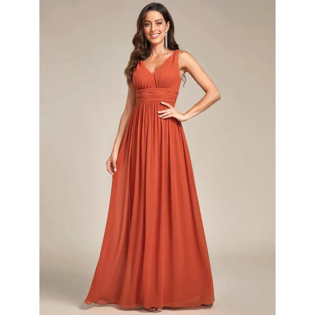 Amelia | Women's Sleeveless V Neck Chiffon Maxi Dress