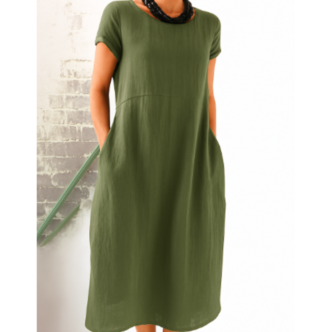 Madeline | Women's Round Neck Short Sleeve Midi Dress