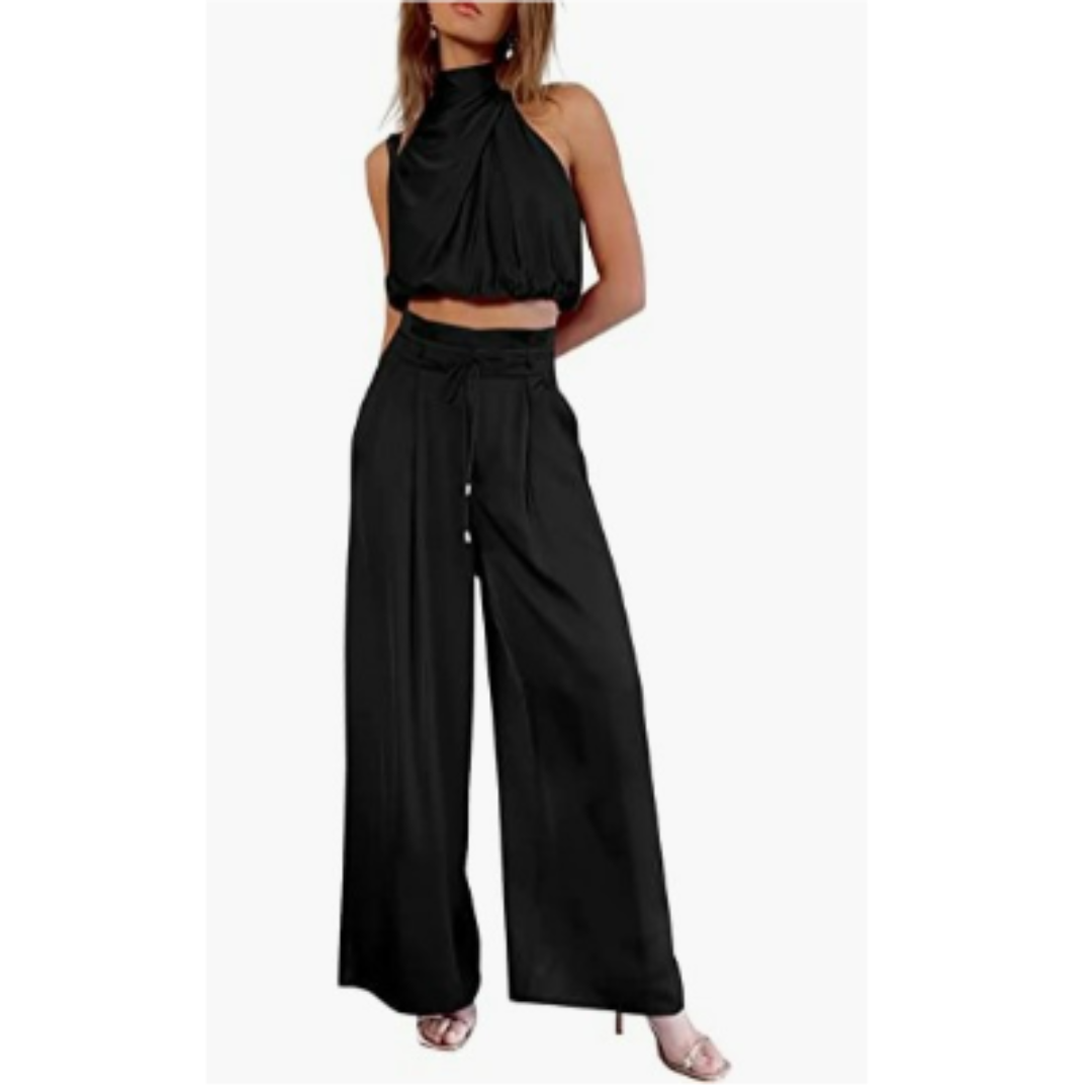 Clara | Women's Satin Twist Top And Palazzo Set