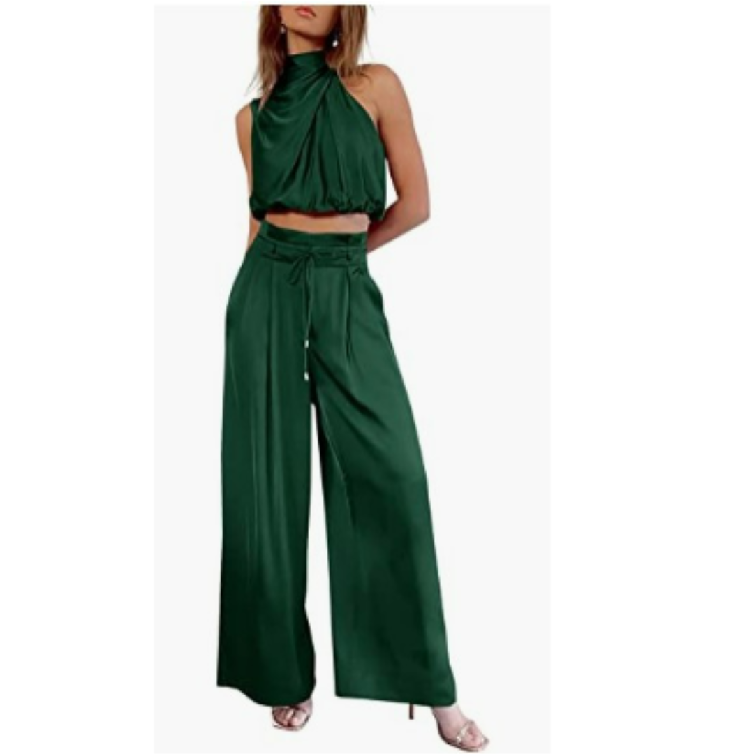 Clara | Women's Satin Twist Top And Palazzo Set